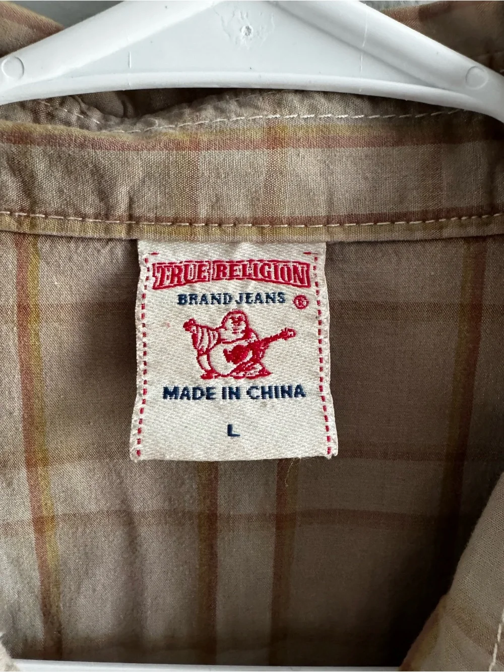 True Religion Plaid Button-Up Shirt in Beige and Light Brown